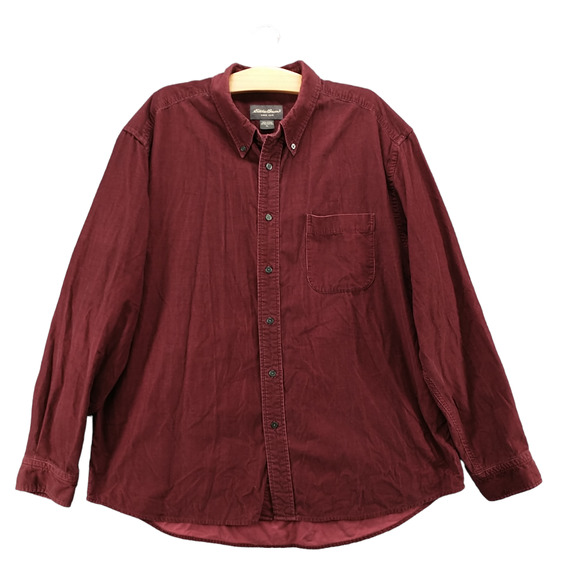 Eddie Bauer Men's Button Down Shirt Burgundy Red XL Long Sleeve Cotton - Picture 1 of 11